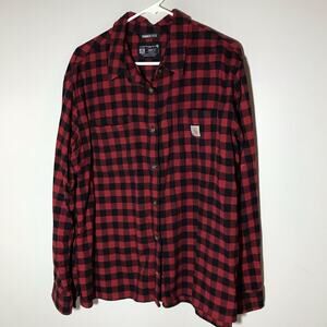 Carhartt 2X rugged flex loose fit red plaid long sleeve button up lumberjack